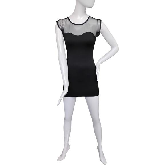 Little Black Dress Size Small Mesh Back and Front Yolk Short Sleeve Stretchy - Picture 2 of 9